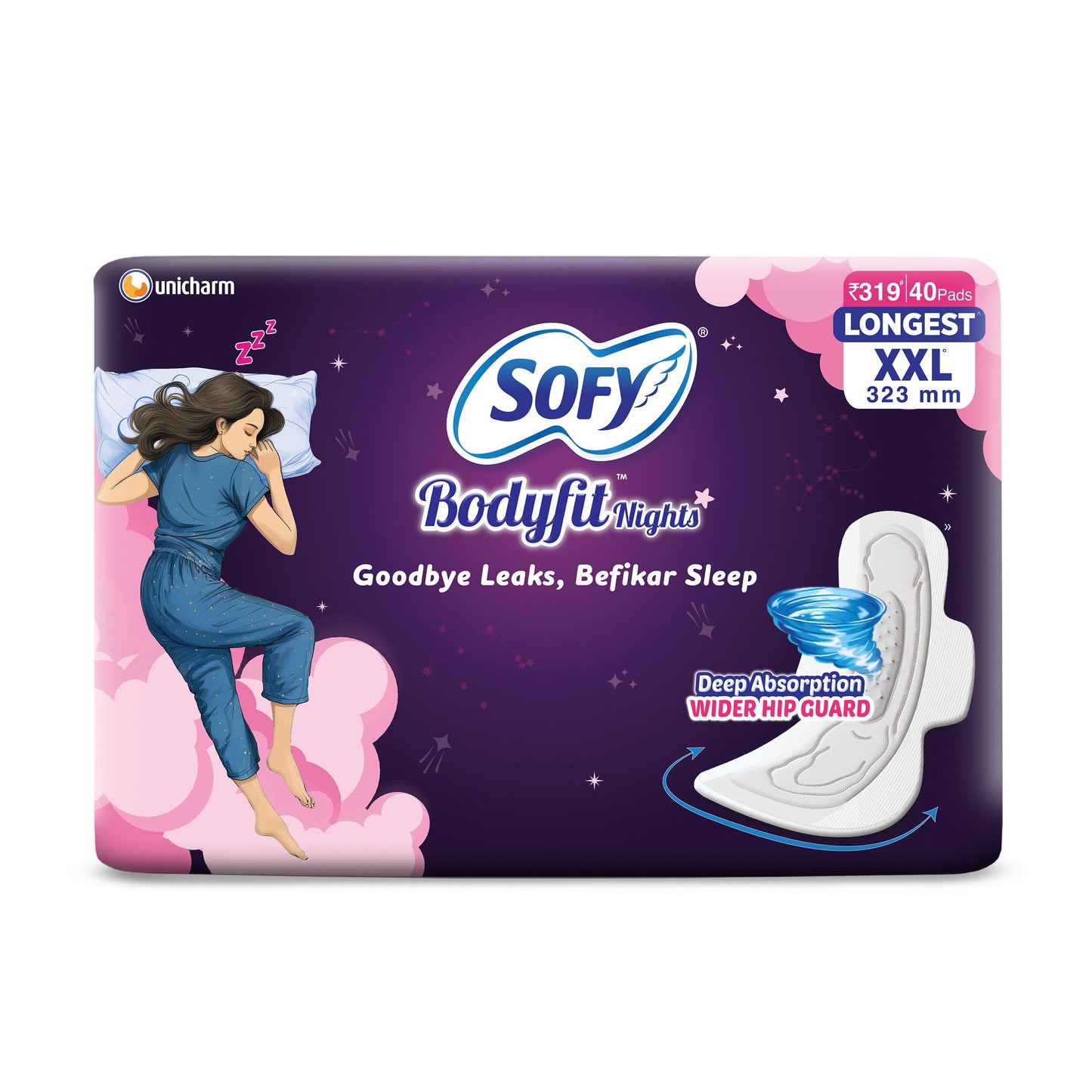 Sofy Women Bodyfit Night Protection XXL Sanitary Pads pack of 40 pads