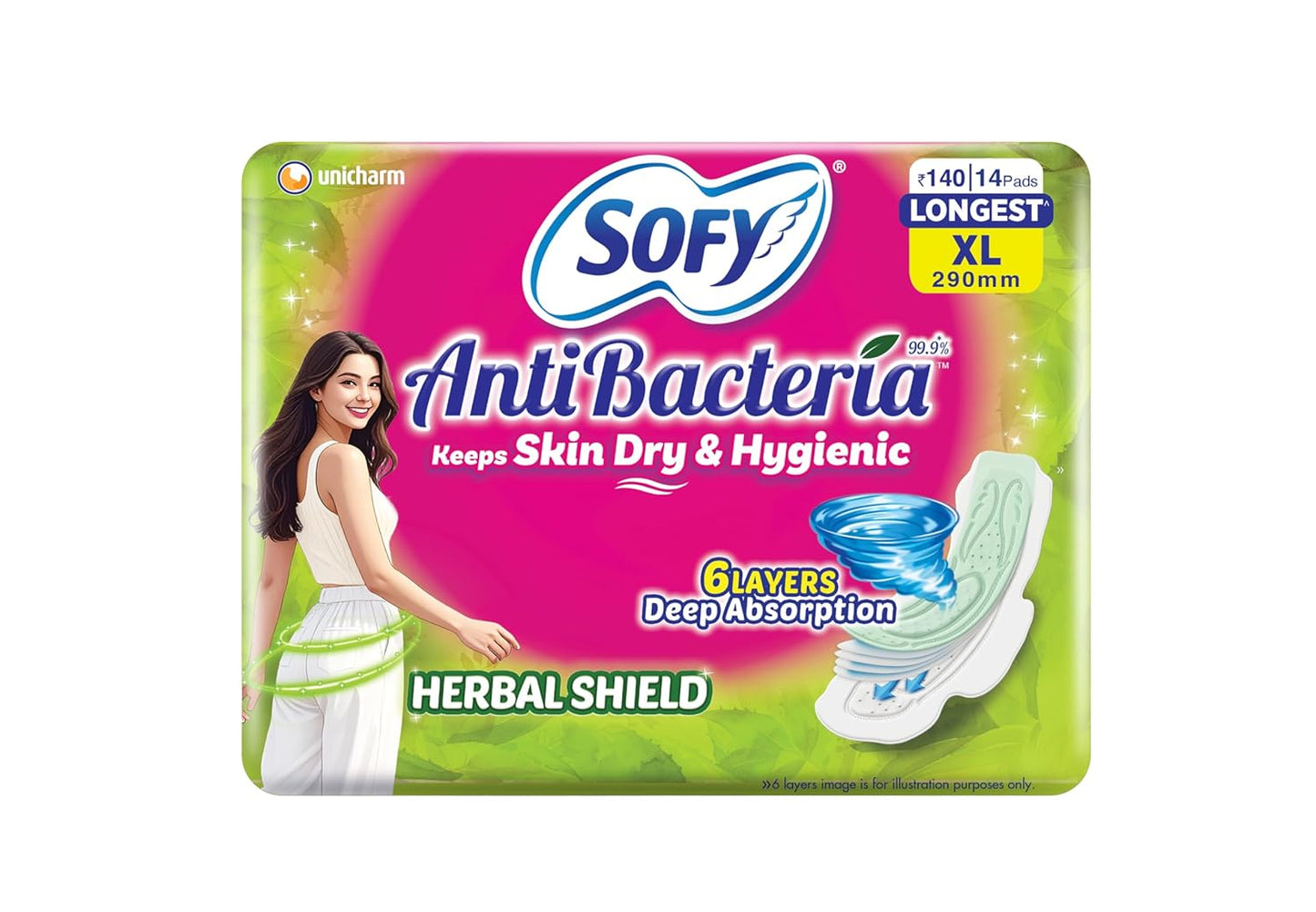 Sofy Antibacterial Sanitary Pad XL pack of 14 pads
