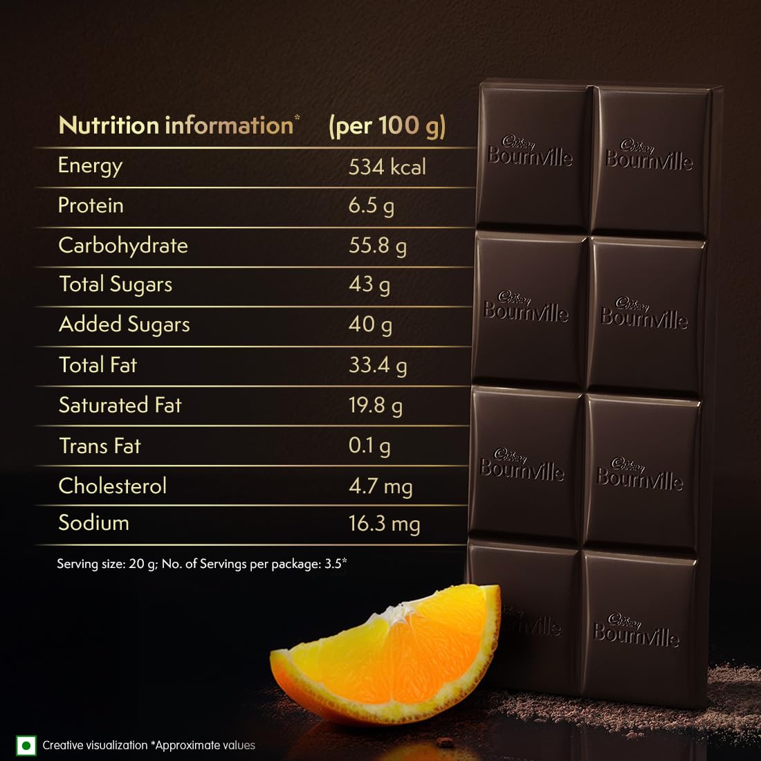 Cadbury Bournville Orange 50% Dark Chocolate Bar 75 g