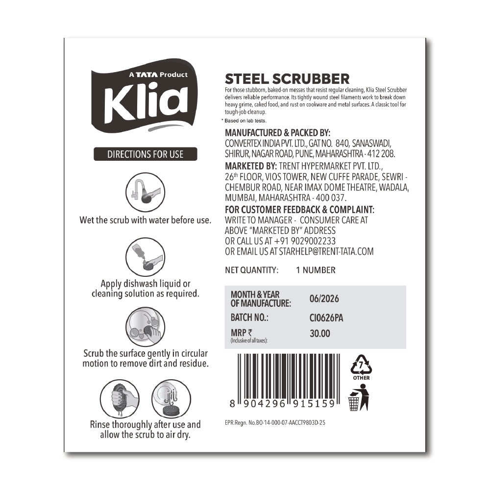 Klia Steel Scrubber 1 Pc