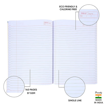 Doms Single Line Note Book 140 Pages (Pack of 6)