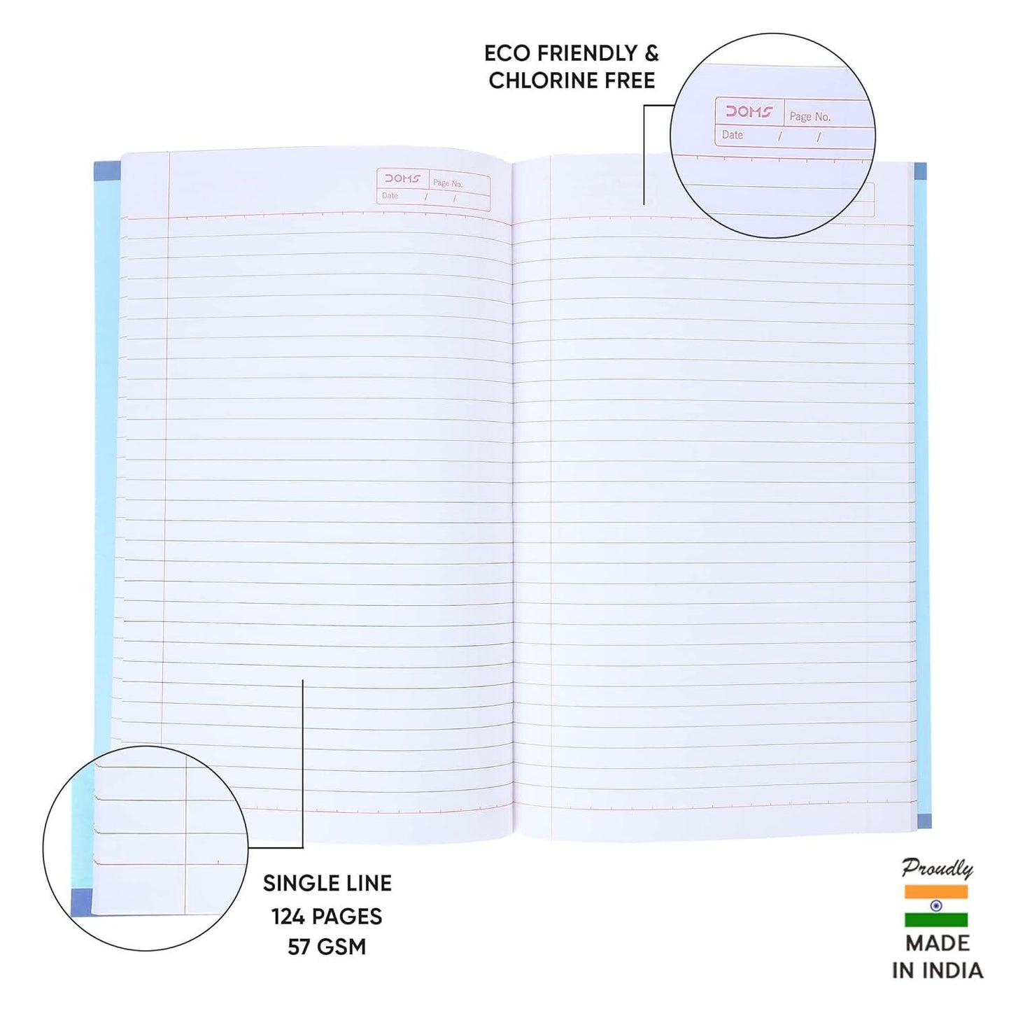 Doms Single Line Note Book 124 Pages (Pack of 6)