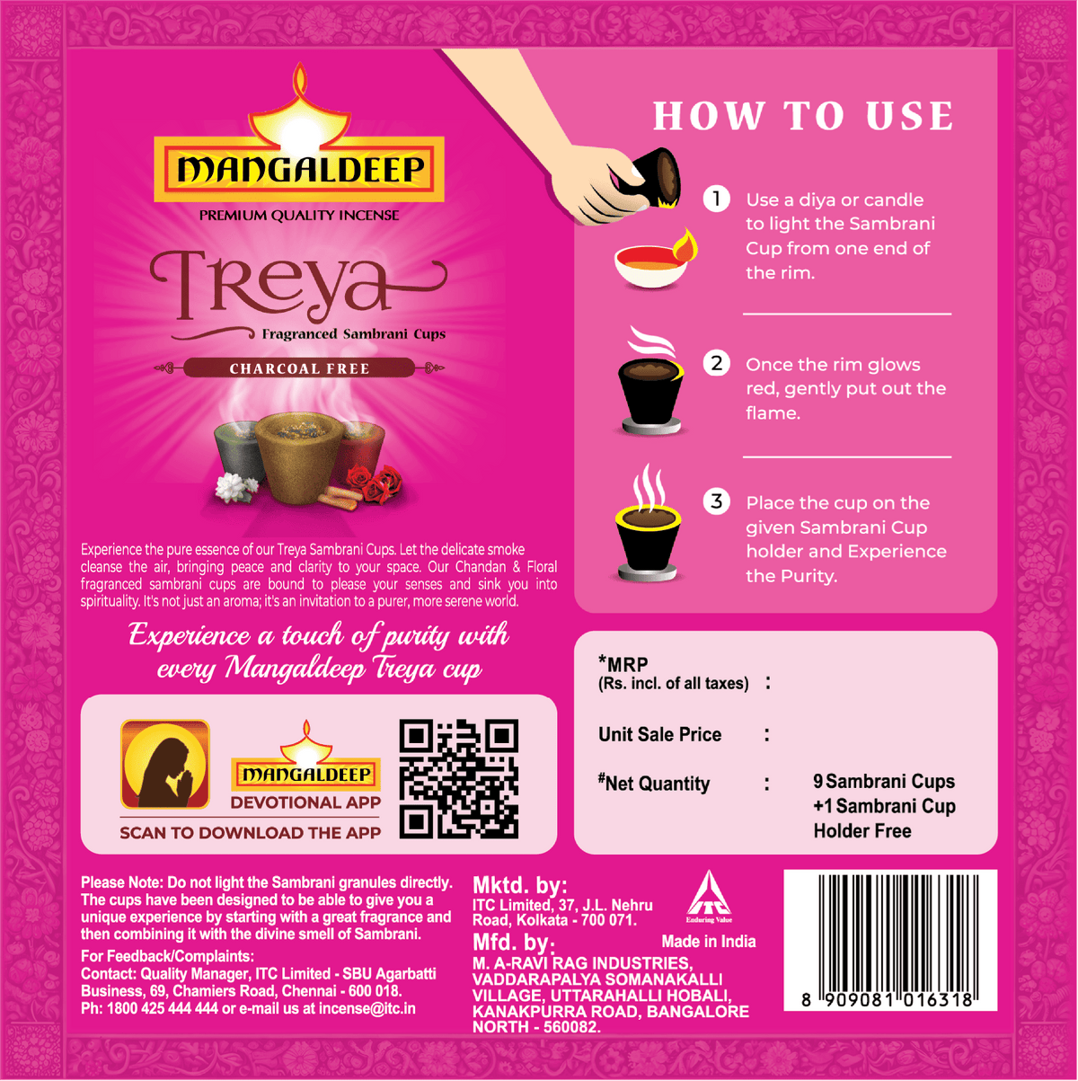 Mangaldeep Treya 3in1 Sambrani Cups 9 Cups