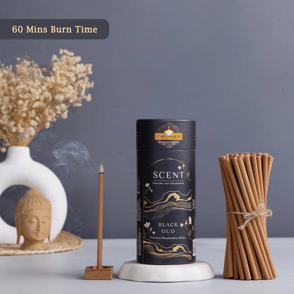Mangaldeep Scent Premium Bambooless Dhoop Sticks Black Oud Ceramic Stand Inside with Essential Oils 28 Sticks