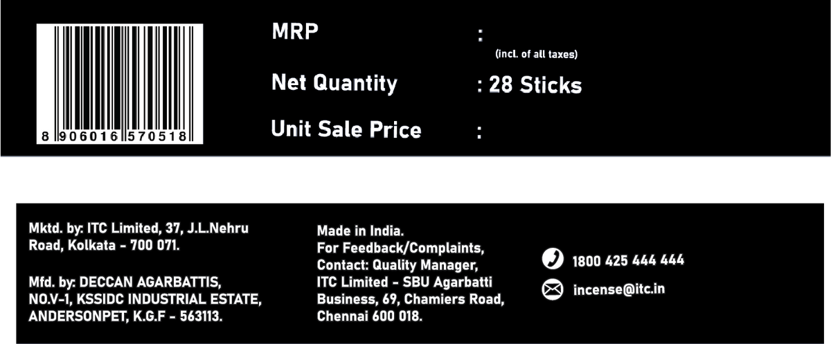 Mangaldeep Scent Premium Bambooless Dhoop Sticks Black Oud Ceramic Stand Inside with Essential Oils 28 Sticks