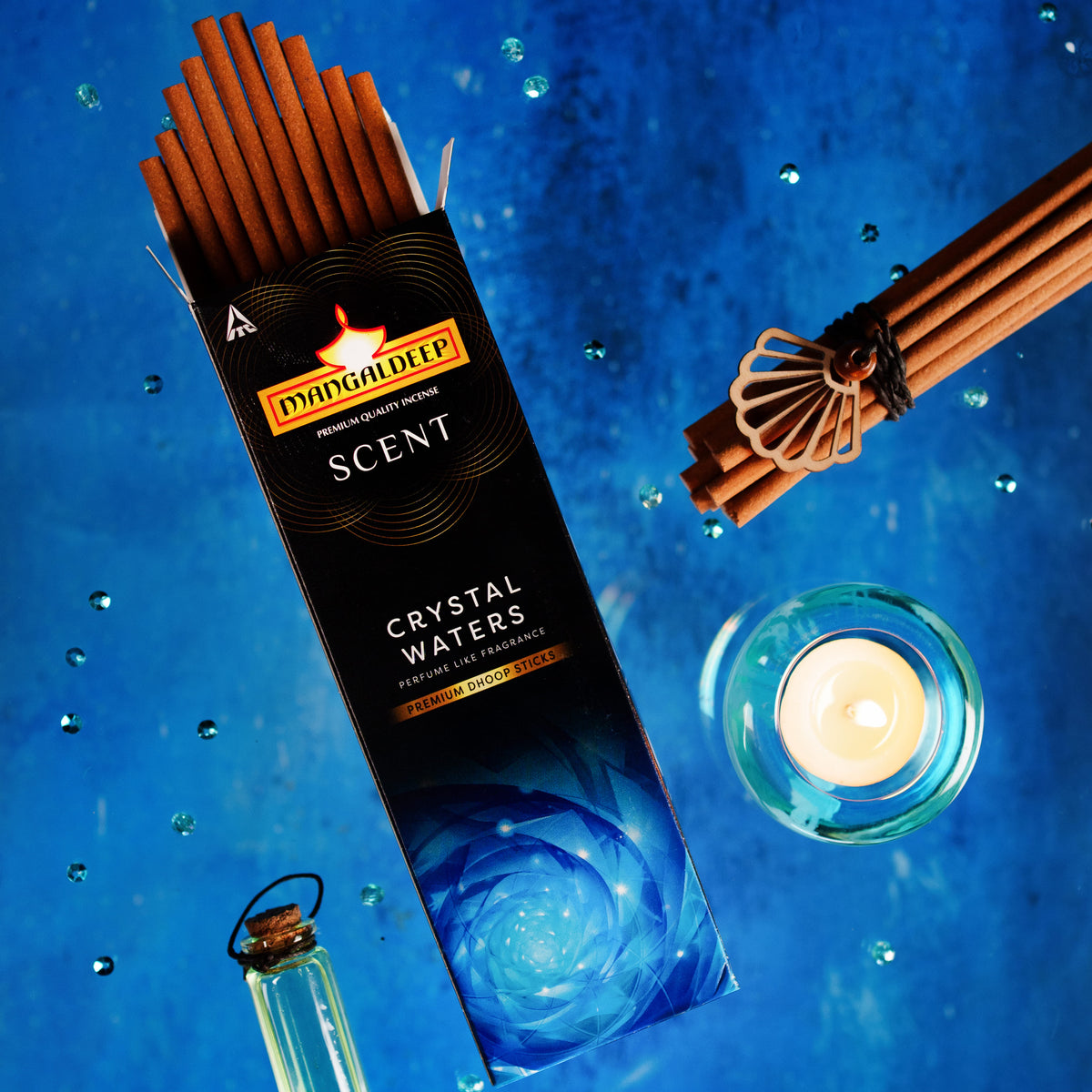 Mangaldeep Scented Bambooless Dhoop Sticks (Charcoal Free) Crystal Water 24 Sticks