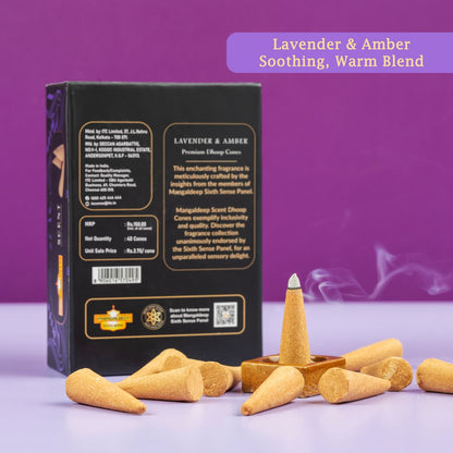 Mangaldeep Scent Premium Bambooless Dhoop Cones with Lavender and Amber fragrances 40 cones
