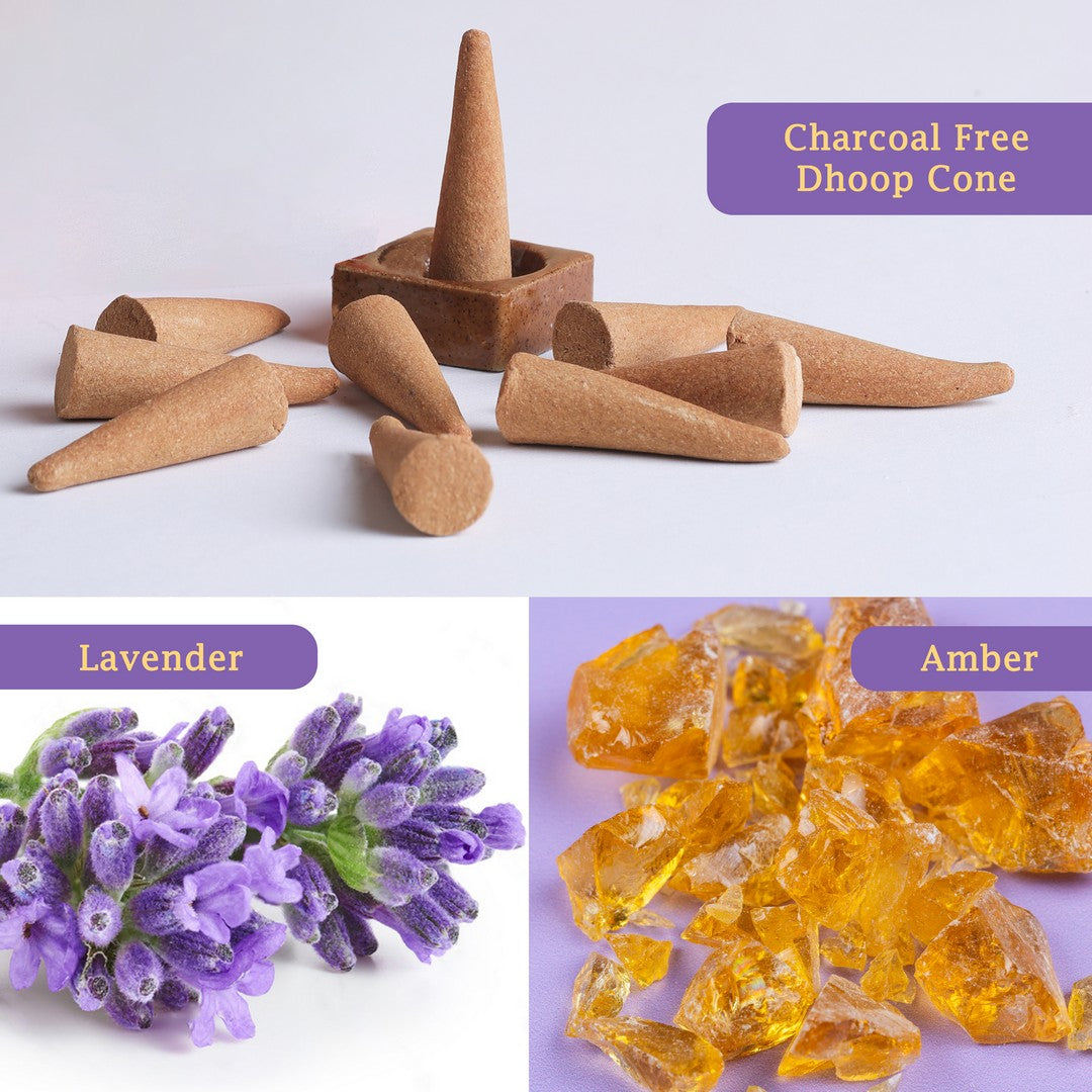 Mangaldeep Scent Premium Bambooless Dhoop Cones with Lavender and Amber fragrances 40 cones