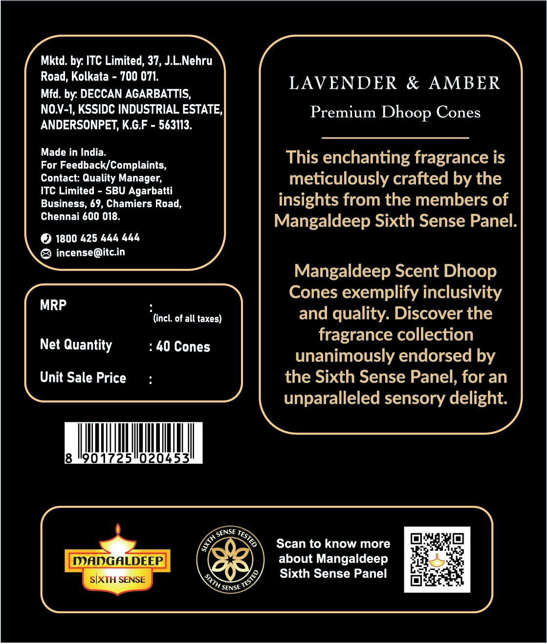 Mangaldeep Scent Premium Bambooless Dhoop Cones with Lavender and Amber fragrances 40 cones