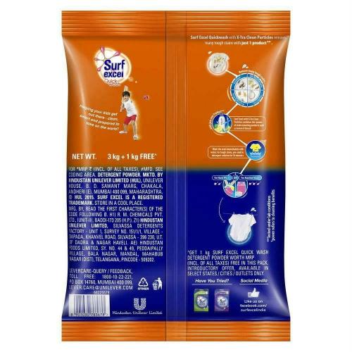 Surf Excel Quick Wash Detergent Powder 3 Kg + 1 Kg Free