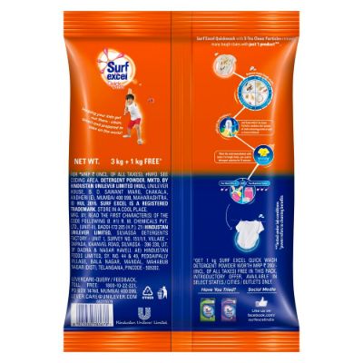 Surf Excel Quick Wash Detergent Powder 3 Kg + 1 Kg Free