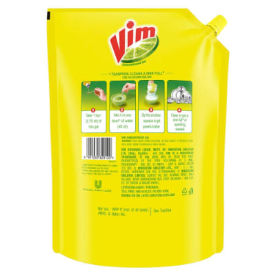 Vim Dishwash Liquid Gel Lemon Refill Pouch 2 Ltr