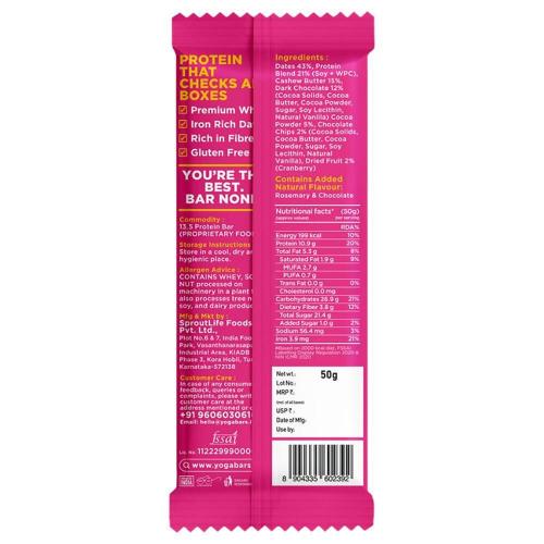 Yogabar Dark Chocolate Cranberry Protein Bar 50 gm