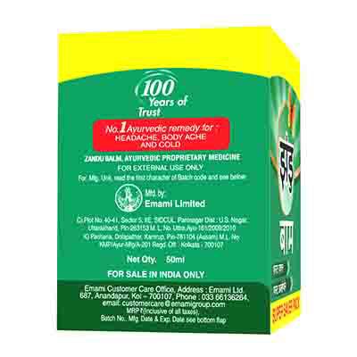 Zandu Balm For Headache, Backache & Cold 50 Ml
